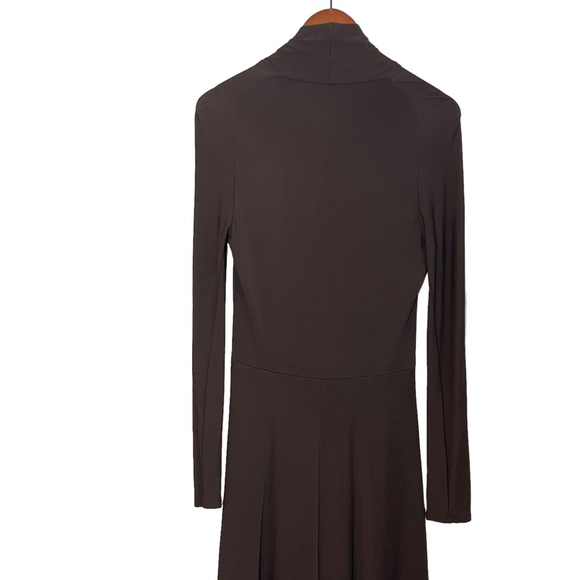 Lafayette 148 Stretchy Knit Open Front Tie Midi Dress Size 6 Brown Long Sleeve - Picture 4 of 10